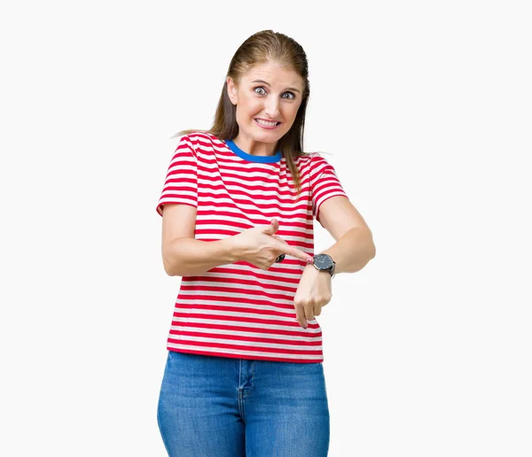 Middle Age Mature Woman Wearing Casual Shirt Isolated Background Hurry — Stock Photo, Image