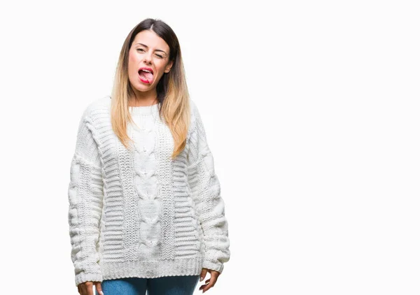 Junge Schöne Frau Lässigen Weißen Pullover Über Isoliertem Hintergrund Streckt — Stockfoto