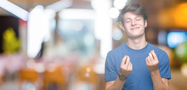 Joven Hombre Guapo Vistiendo Camiseta Azul Sobre Fondo Aislado Haciendo —  Fotos de Stock