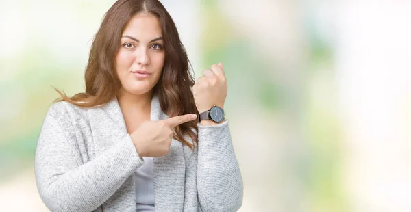 Bella Size Giovane Donna Che Indossa Giacca Invernale Sfondo Isolato — Foto Stock