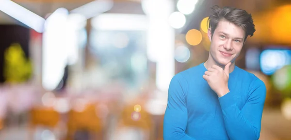 Young Handsome Man Wearing Blue Sweater Isolated Background Hand Chin — Stock Photo, Image