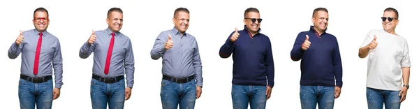 Composition Middle Age Arab Man Isolated Background Doing Happy Thumbs — Stock Photo, Image