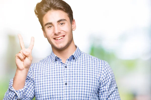 Young Handsome Business Man Isolated Background Showing Pointing Fingers Number — Stock Photo, Image