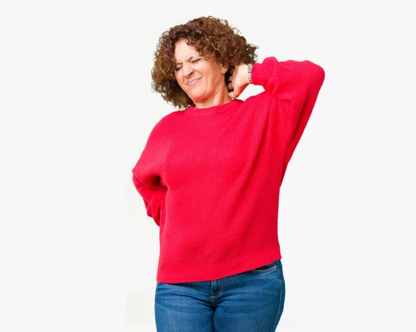 Beautiful Middle Ager Senior Woman Red Winter Sweater Isolated Background — Stock Photo, Image