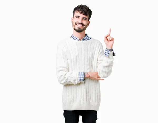 Jovem Homem Bonito Vestindo Camisola Inverno Sobre Fundo Isolado Com — Fotografia de Stock