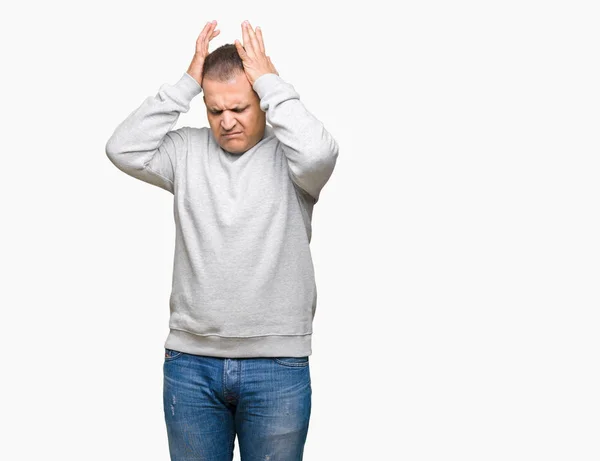 Middle Age Arab Man Wearing Sport Sweatshirt Isolated Background Suffering — Stock Photo, Image