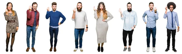 Collage Personas Sobre Fondo Blanco Aislado Haciendo Gesto Italiano Con —  Fotos de Stock