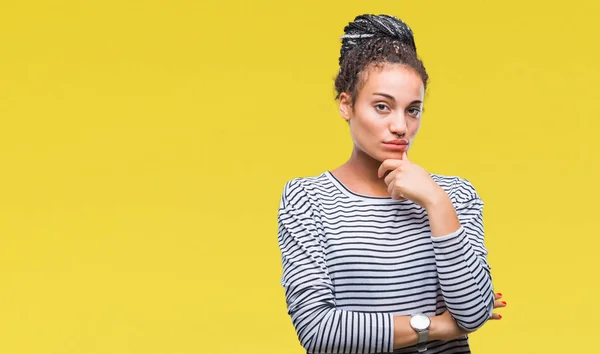 Young Gevlochten Hair Afrikaans Amerikaans Meisje Trui Dragen Geïsoleerde Achtergrond — Stockfoto