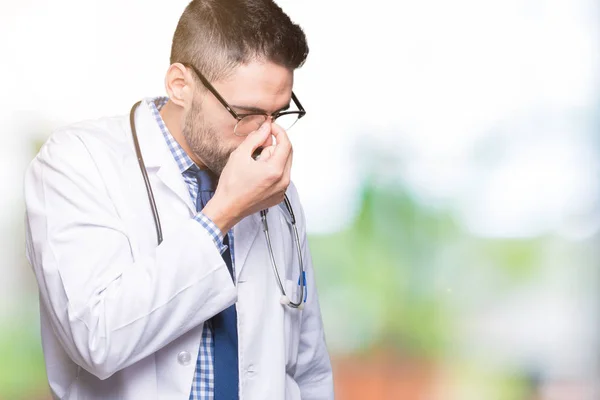 Handsome Young Doctor Man Isolated Background Tired Rubbing Nose Eyes — Stock Photo, Image