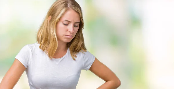 Beautiful Young Woman Wearing Casual White Shirt Isolated Background Hand — Stock Photo, Image