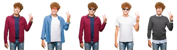 Collage Unga Affärs Man Bär Glasögon Över Isolerad Vit Bakgrund — Stockfoto