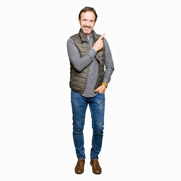 Middle Age Handsome Man Wearing Winter Vest Cheerful Smile Face — Stock Photo, Image