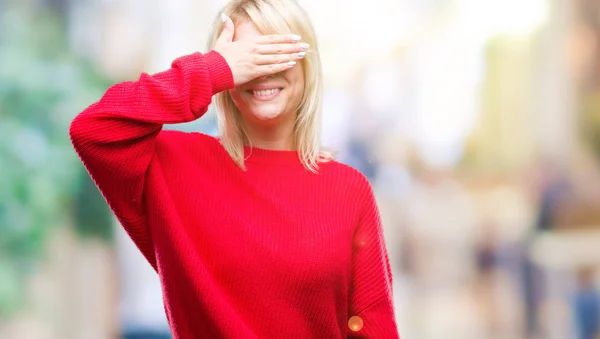 Joven Mujer Rubia Hermosa Usando Suéter Gafas Sobre Fondo Aislado — Foto de Stock