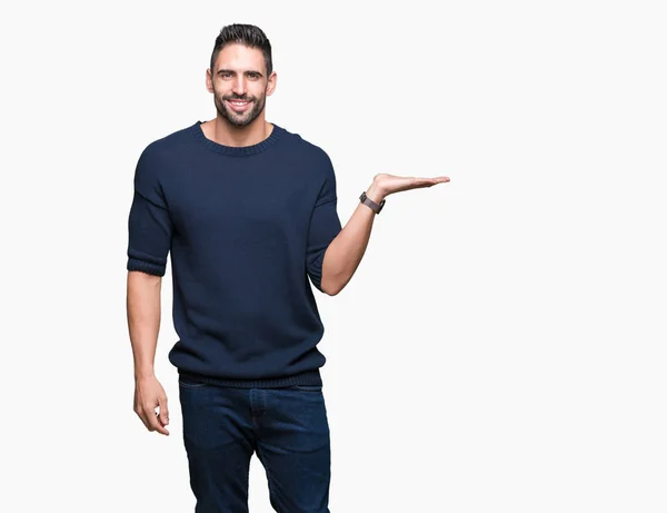 Jovem Homem Bonito Vestindo Suéter Sobre Fundo Isolado Sorrindo Alegre — Fotografia de Stock