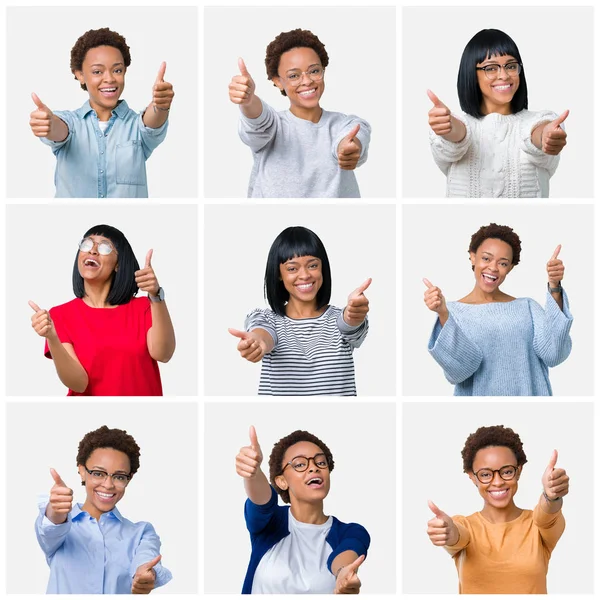 Jovem Afro Americana Com Cabelo Afro Sobre Fundo Isolado Aprovando — Fotografia de Stock