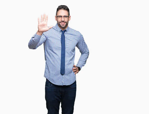 Jovem Homem Negócios Usando Óculos Sobre Fundo Isolado Renúncia Dizendo — Fotografia de Stock