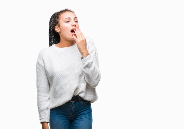 Junge Geflochtene Haare Afrikanisch Amerikanisches Mädchen Trägt Winterpullover Über Isoliertem — Stockfoto