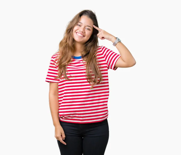 Ung Vacker Brunett Kvinna Som Bär Stripes Shirt Över Isolerade — Stockfoto