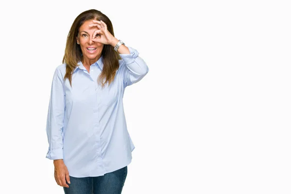 Mooie Middenleeftijd Volwassen Zakenvrouw Geïsoleerde Achtergrond Doen Gebaar Met Hand — Stockfoto