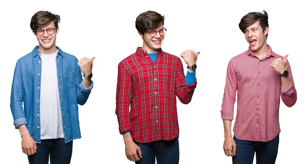 Colagem Jovem Sobre Fundo Isolado Branco Sorrindo Com Rosto Feliz — Fotografia de Stock