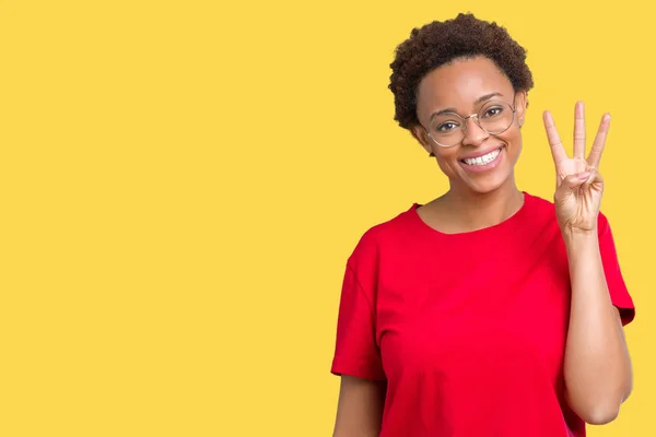 Linda Jovem Afro Americana Vestindo Óculos Sobre Fundo Isolado Mostrando — Fotografia de Stock