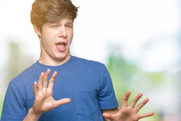 Young Handsome Man Wearing Blue Shirt Isolated Background Afraid Terrified — Stock Photo, Image