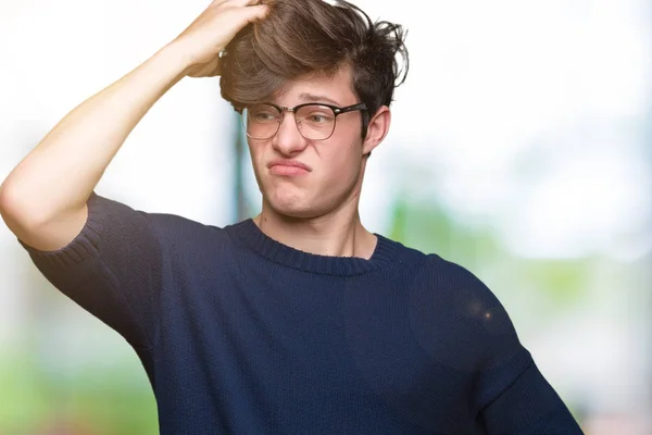 Giovane Bell Uomo Che Indossa Gli Occhiali Sfondo Isolato Confondere — Foto Stock