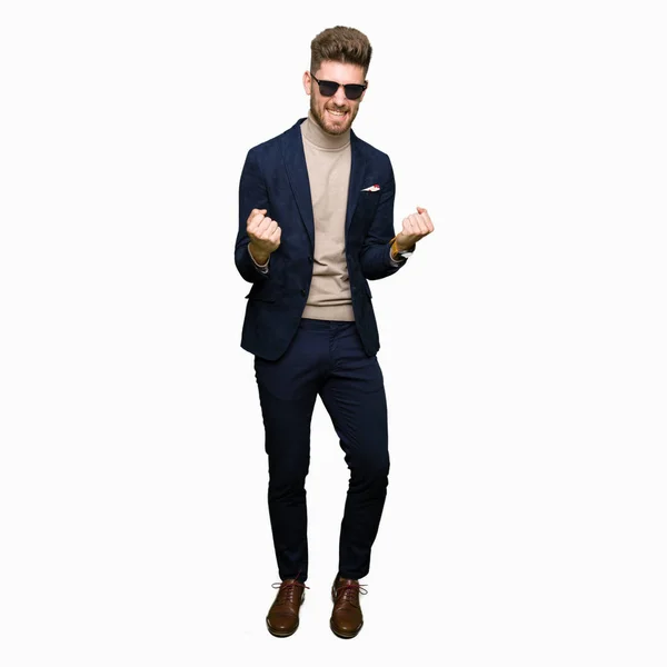 Young Handsome Elegant Man Wearing Sunglasses Very Happy Excited Doing — Stock Photo, Image