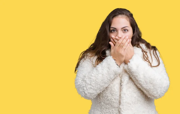 Mooie Grootte Jonge Vrouw Dragen Winter Schapen Vacht Geïsoleerd Achtergrond — Stockfoto