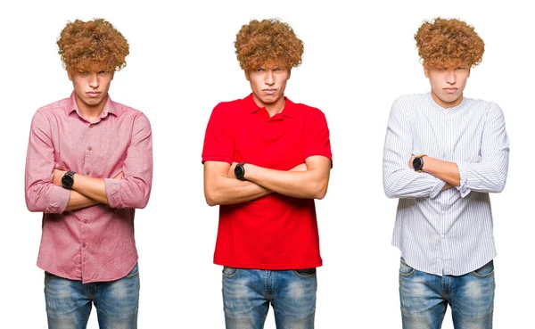 Collage Giovani Bussines Uomo Con Capelli Ricci Sfondo Bianco Isolato — Foto Stock