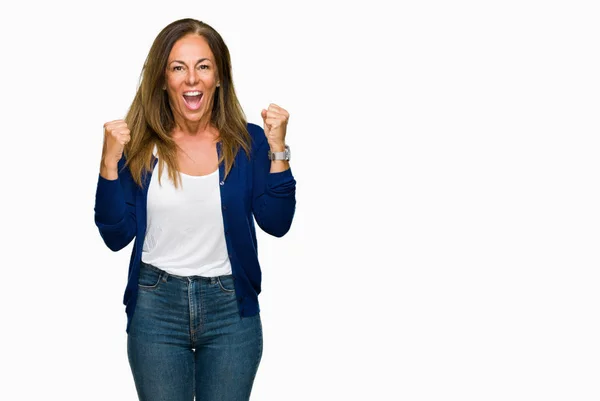 Mulher Adulta Casual Meia Idade Bonita Sobre Fundo Isolado Celebrando — Fotografia de Stock