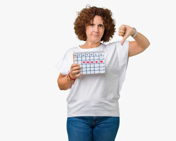 Middle Ager Senior Woman Holding Menstruation Calendar Isolated Background Angry — Stock Photo, Image
