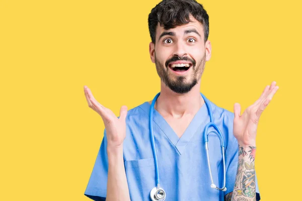 Young Handsome Nurse Man Wearing Surgeon Uniform Isolated Background Celebrating — Stock Photo, Image