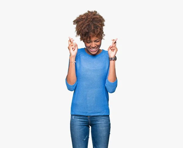 Beautiful Young African American Woman Isolated Background Smiling Crossing Fingers — Stock Photo, Image