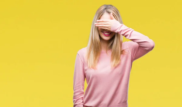 Young Beautiful Blonde Woman Wearing Pink Winter Sweater Isolated Background — Stock Photo, Image