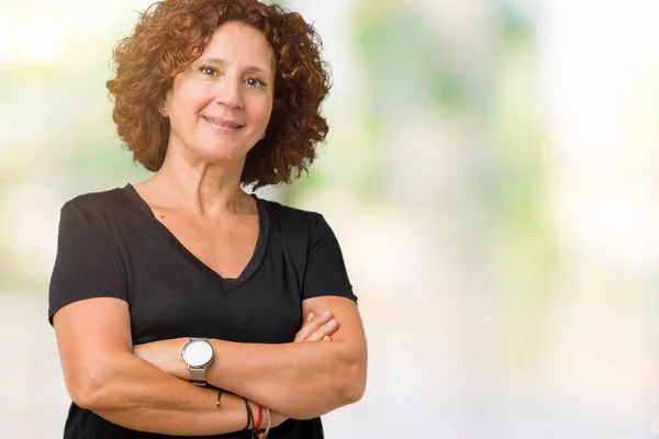 Hermosa Mujer Mediana Edad Ager Sobre Fondo Aislado Cara Feliz —  Fotos de Stock