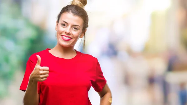 Young Beautiful Woman Isolated Background Doing Happy Thumbs Gesture Hand — Stock Photo, Image