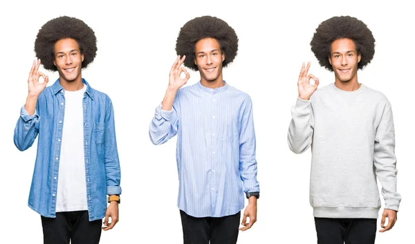 Collage Ung Man Med Afro Hår Över Vit Isolerade Bakgrund — Stockfoto