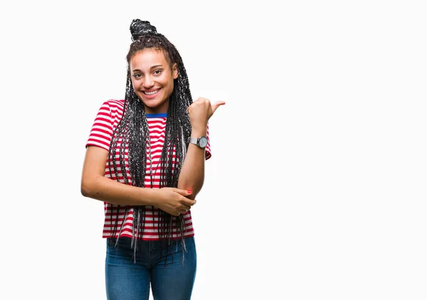 Young Gevlochten Hair Afrikaans Amerikaans Meisje Geïsoleerde Achtergrond Glimlachend Met — Stockfoto