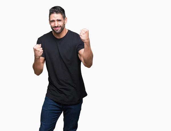 Homem Bonito Jovem Sobre Fundo Isolado Muito Feliz Animado Fazendo — Fotografia de Stock