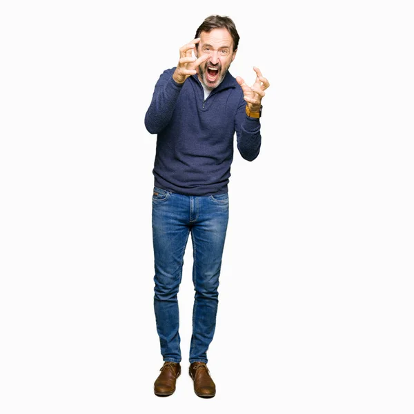 Middle Age Handsome Man Wearing Sweater Shouting Frustrated Rage Hands — Stock Photo, Image