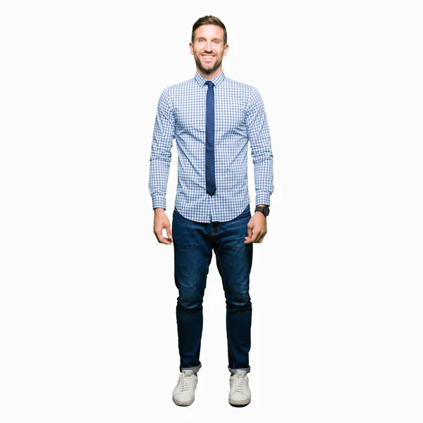 Hombre Negocios Guapo Usando Corbata Con Una Sonrisa Alegre Fresca — Foto de Stock