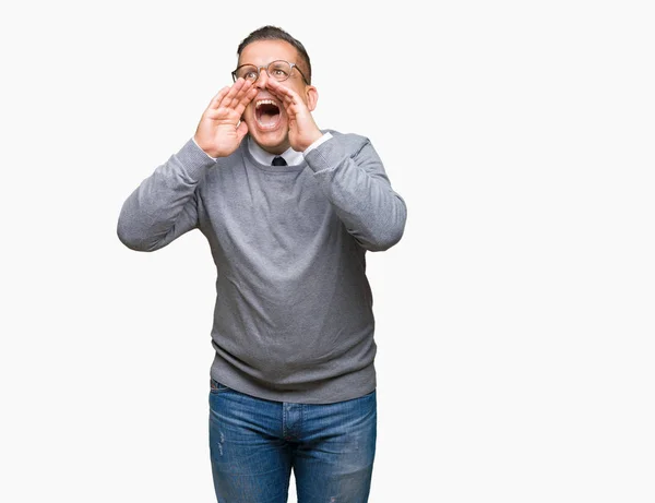 Mediana Edad Bussines Árabe Hombre Usando Gafas Sobre Aislado Fondo —  Fotos de Stock