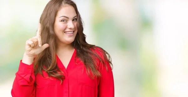 Mooi Grootte Jonge Zakenvrouw Geïsoleerde Achtergrond Vinger Omhoog Met Succesvolle — Stockfoto