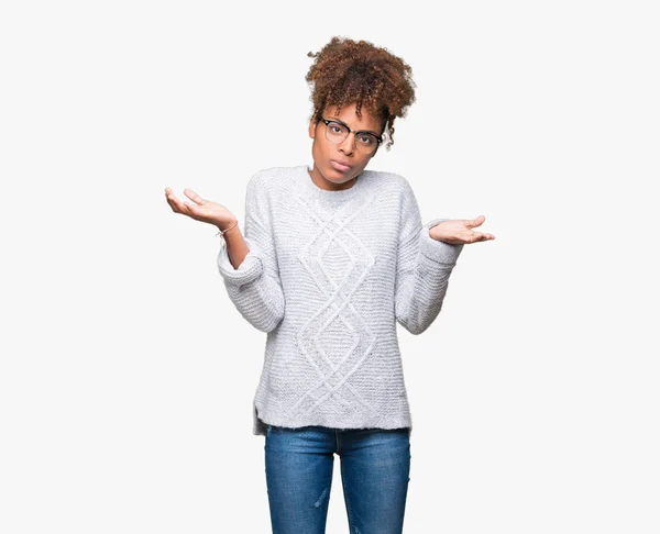 Mooie Jonge African American Vrouw Winter Trui Dragen Geïsoleerde Achtergrond — Stockfoto