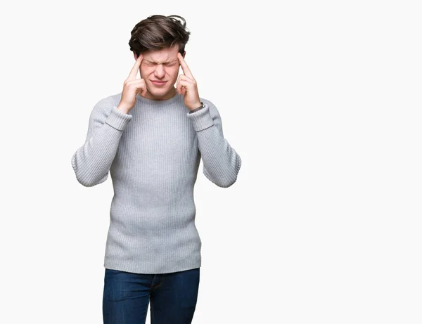 Giovane Bell Uomo Che Indossa Maglione Invernale Sfondo Isolato Con — Foto Stock