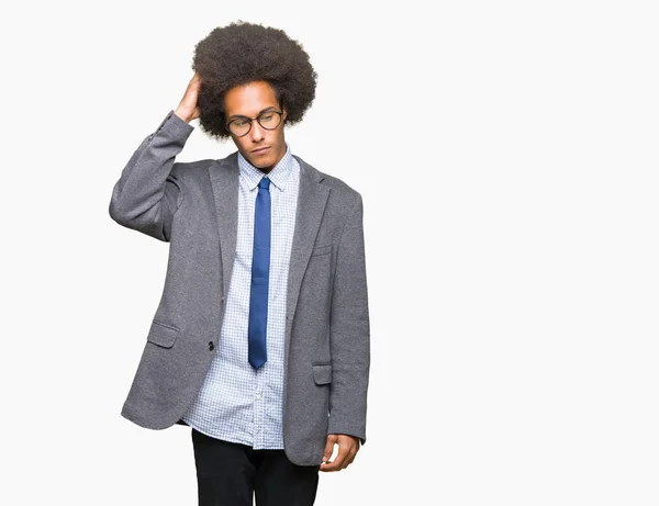 Jovem Homem Negócios Afro Americano Com Cabelo Afro Vestindo Óculos — Fotografia de Stock