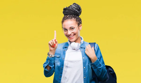 Young Gevlochten Haar Afrikaanse Amerikaanse Student Meisje Rugzak Dragen Geïsoleerde — Stockfoto