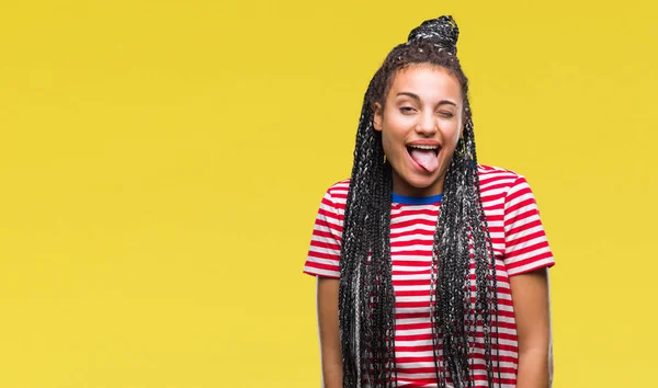 Young Braided Hair African American Girl Isolated Background Sticking Tongue — Stock Photo, Image