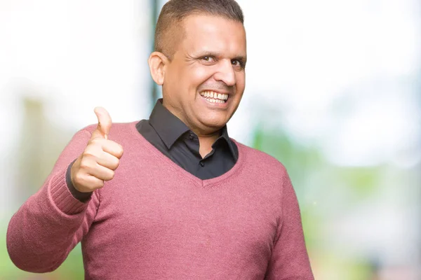 Middle Age Arab Man Isolated Background Doing Happy Thumbs Gesture — Stock Photo, Image